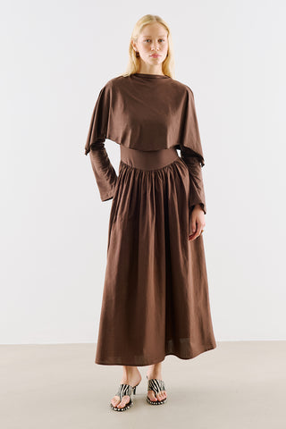 Cape Style Maxi Dress Brown