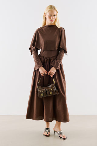 Cape Style Maxi Dress Brown