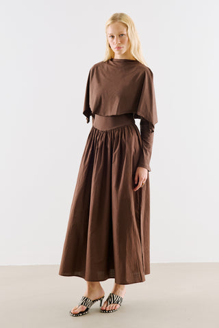 Cape Style Maxi Dress Brown