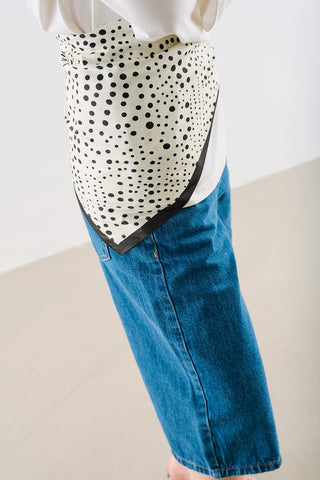 Patterned Mid-Size Satin Scarf Polka Dots Black