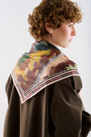 Patterned Mid-Size Satin Scarf Landspace