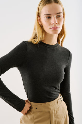 Long-Sleeve Crew-Neck Bodysuit Anthracite