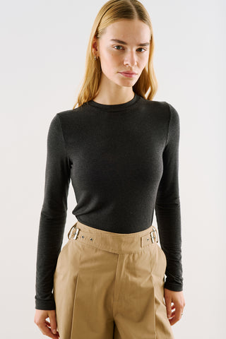 Long-Sleeve Crew-Neck Bodysuit Anthracite