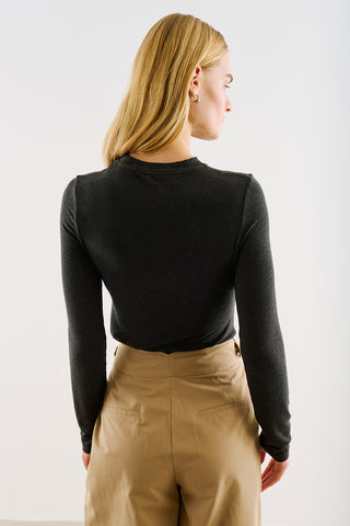 Long-Sleeve Crew-Neck Bodysuit Anthracite
