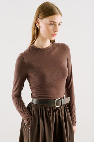 Long-Sleeve Crew-Neck Bodysuit Brown