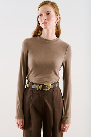 Long-Sleeve Crew-Neck Bodysuit Mink