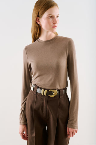 Long-Sleeve Crew-Neck Bodysuit Mink