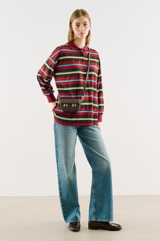 Striped Polo Sweatshirt Burgundy