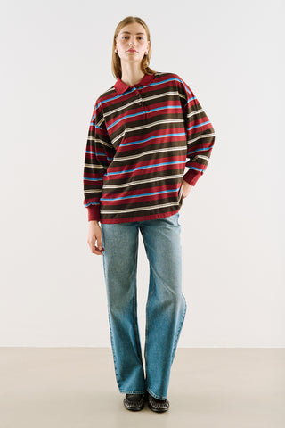 Striped Polo Sweatshirt Burgundy
