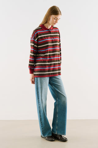 Striped Polo Sweatshirt Burgundy
