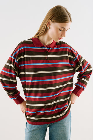 Striped Polo Sweatshirt Burgundy