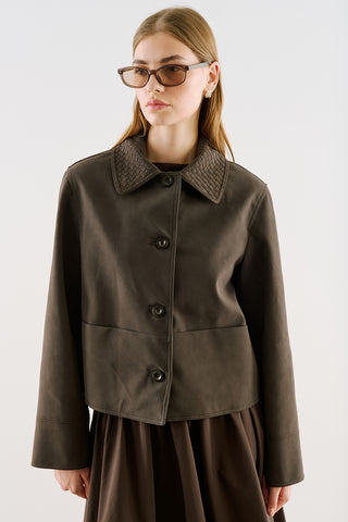 Cropped Suede Jacket With Button Closure Brown