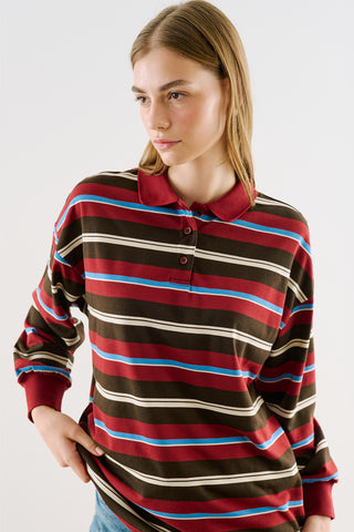 Striped Polo Sweatshirt Burgundy