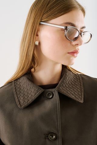 Cropped Suede Jacket With Button Closure Brown