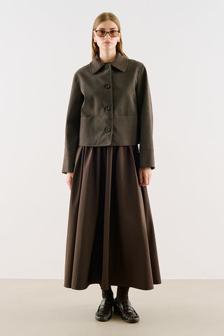 Cropped Suede Jacket With Button Closure Brown