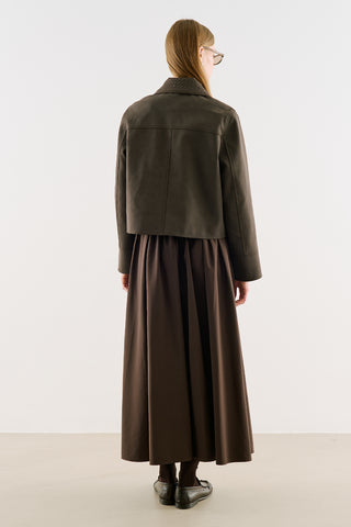 Cropped Suede Jacket With Button Closure Brown