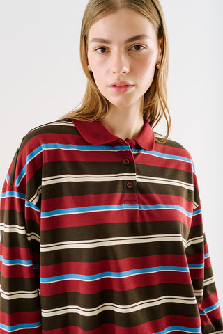 Striped Polo Sweatshirt Burgundy