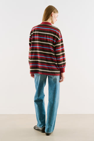 Striped Polo Sweatshirt Burgundy