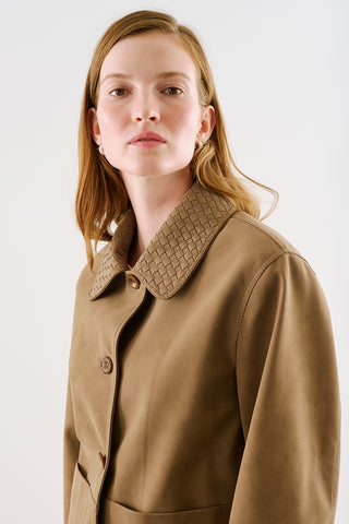 Cropped Suede Jacket With Button Closure Light Brown