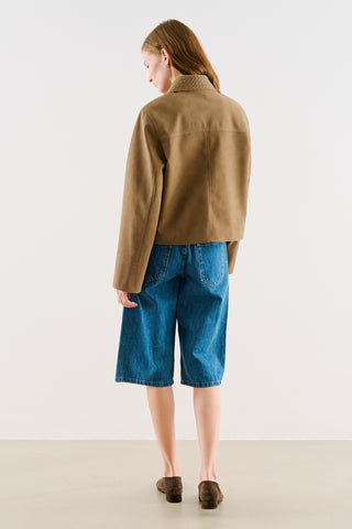 Cropped Suede Jacket With Button Closure Light Brown