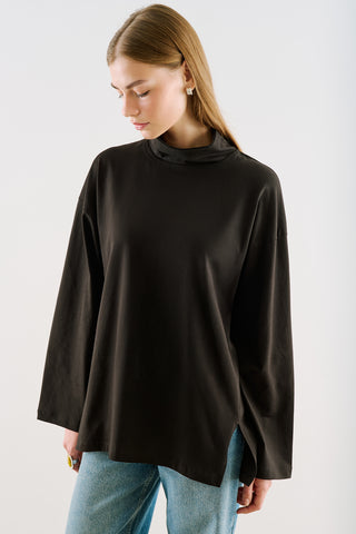 High-Neck Long-Sleeve T-Shirt Black