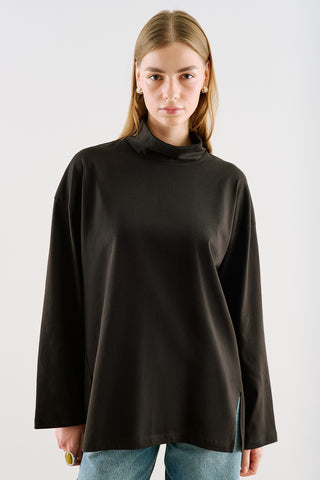 High-Neck Long-Sleeve T-Shirt Black