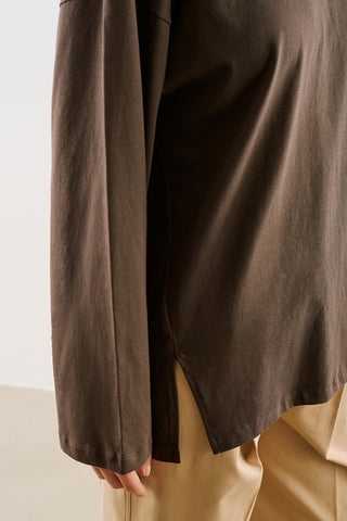 High-Neck Long-Sleeve T-Shirt Brown
