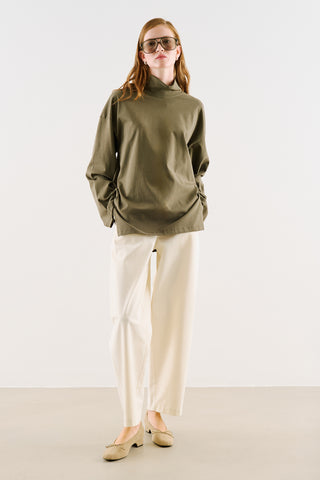 High-Neck Long-Sleeve T-Shirt Khaki