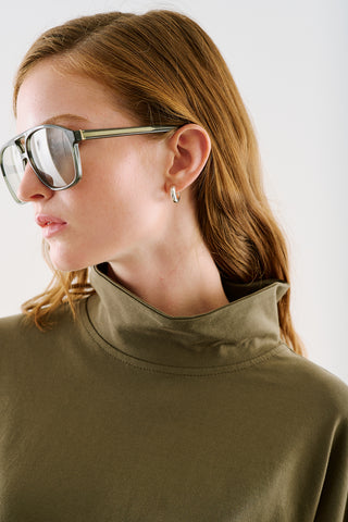 High-Neck Long-Sleeve T-Shirt Khaki