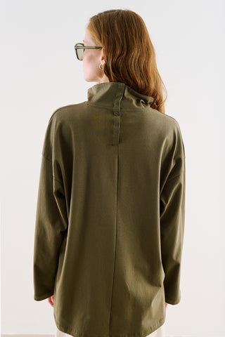 High-Neck Long-Sleeve T-Shirt Khaki