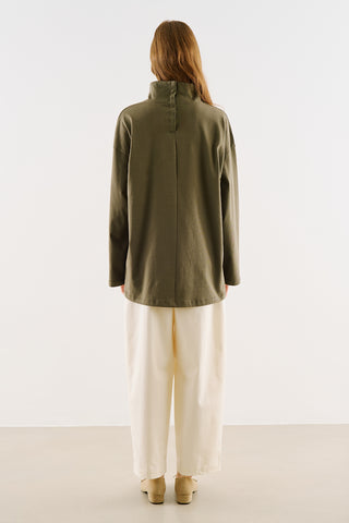 High-Neck Long-Sleeve T-Shirt Khaki