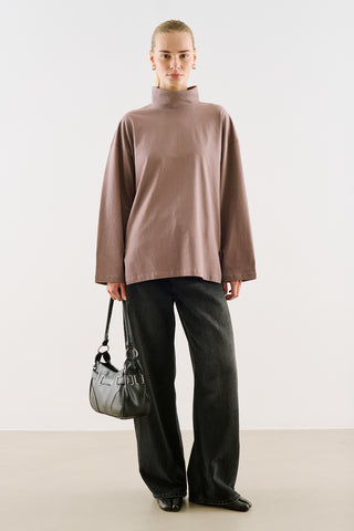 High-Neck Long-Sleeve T-Shirt Dusty Rose
