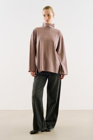 High-Neck Long-Sleeve T-Shirt Dusty Rose