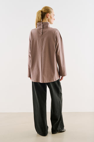 High-Neck Long-Sleeve T-Shirt Dusty Rose