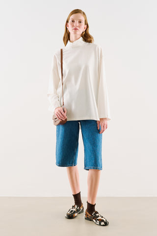 High-Neck Long-Sleeve T-Shirt Ecru