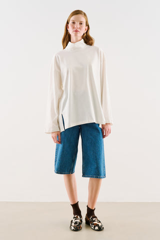 High-Neck Long-Sleeve T-Shirt Ecru