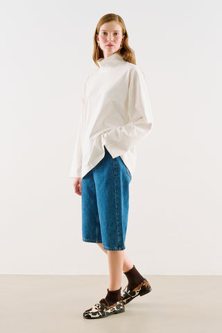 High-Neck Long-Sleeve T-Shirt Ecru