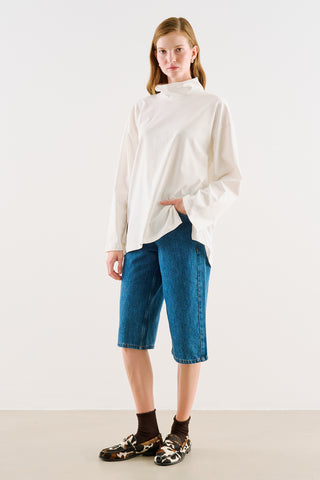 High-Neck Long-Sleeve T-Shirt Ecru