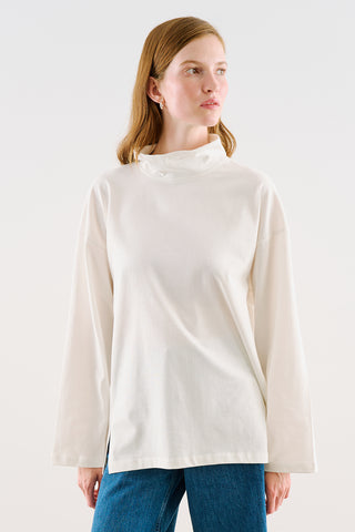 High-Neck Long-Sleeve T-Shirt Ecru