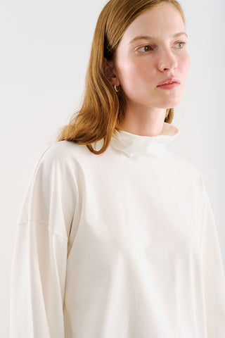 High-Neck Long-Sleeve T-Shirt Ecru