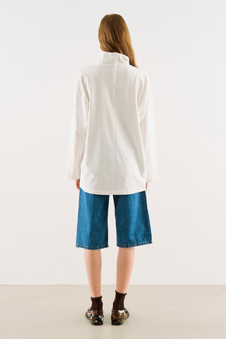 High-Neck Long-Sleeve T-Shirt Ecru