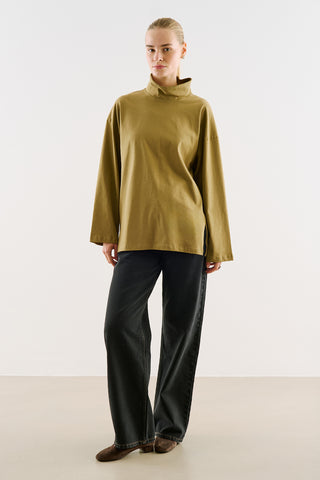 High-Neck Long-Sleeve T-Shirt Camel