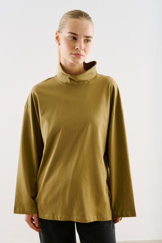 High-Neck Long-Sleeve T-Shirt Camel