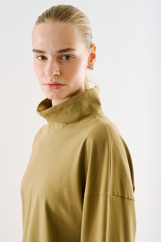 High-Neck Long-Sleeve T-Shirt Camel