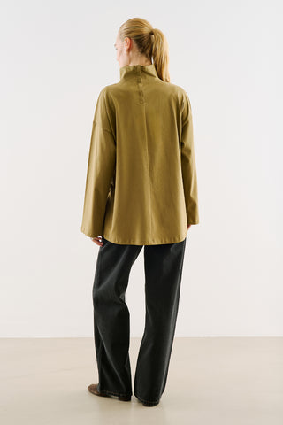 High-Neck Long-Sleeve T-Shirt Camel