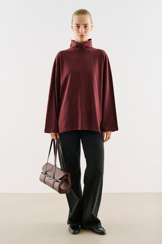 High-Neck Long-Sleeve T-Shirt Burgundy