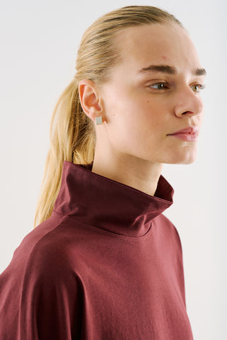 High-Neck Long-Sleeve T-Shirt Burgundy