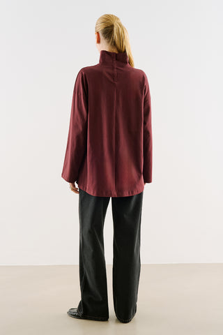 High-Neck Long-Sleeve T-Shirt Burgundy