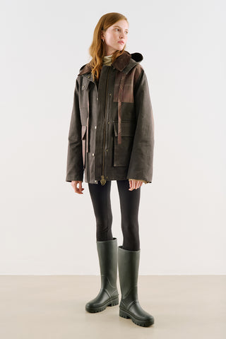 Coated-Fabric Hooded Parka Brown