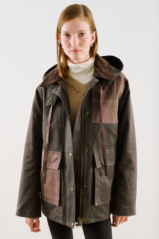 Coated-Fabric Hooded Parka Brown